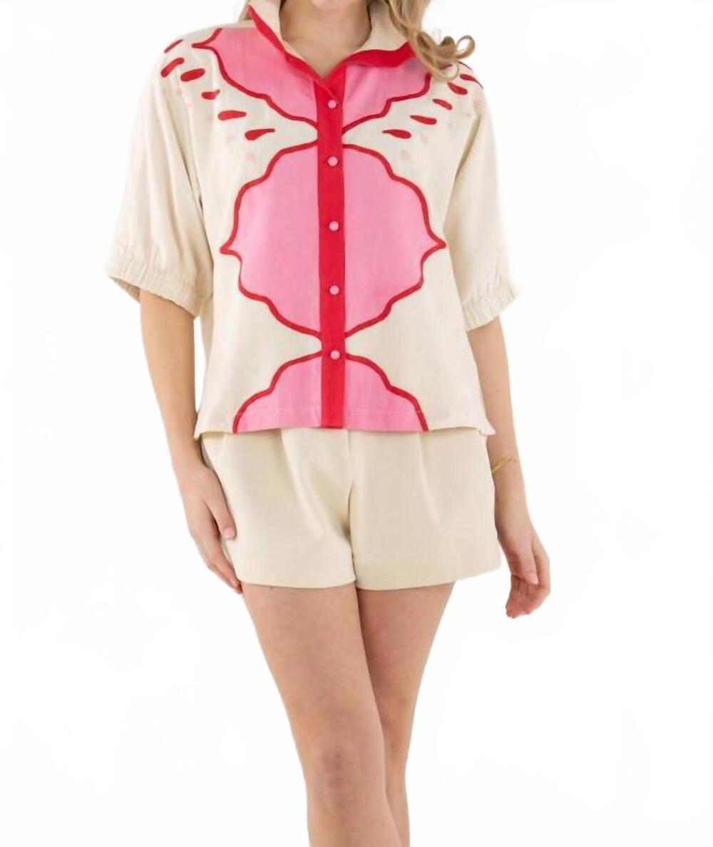NEW EMILY MCCARTHY bonny button front top in pink palace